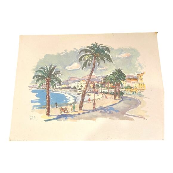Art Vintage The Riviera 1950's Lithographs France Beaches Mid Century (4) - Picture 4 of 15
